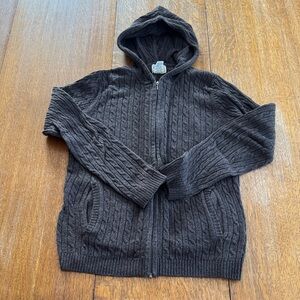 L.L. Brown Women's Black Cable Knit Hooded Cardigan
